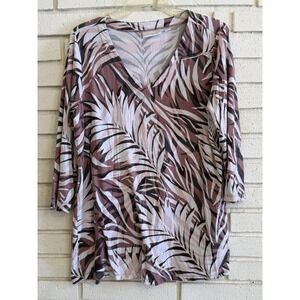 Belle by Kim Gravel Key West Palm Shirt Pink & Tan Size Medium